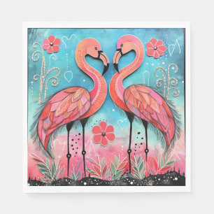 Serviette En Papier Valentine Flamant rose Art