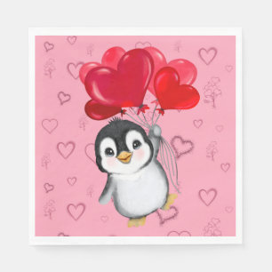 Serviette En Papier Valentine Penguin