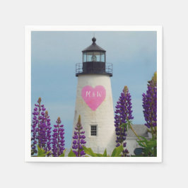 Serviette En Papier Valentine Pink Watercolor Heart Initial Lighthouse