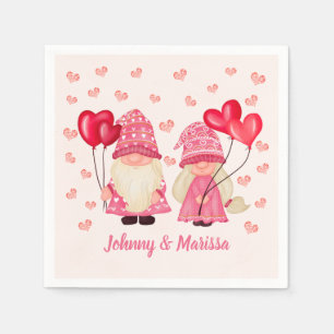 Serviette En Papier Valentine rose Gnome Coeurs rouges Couple Noms