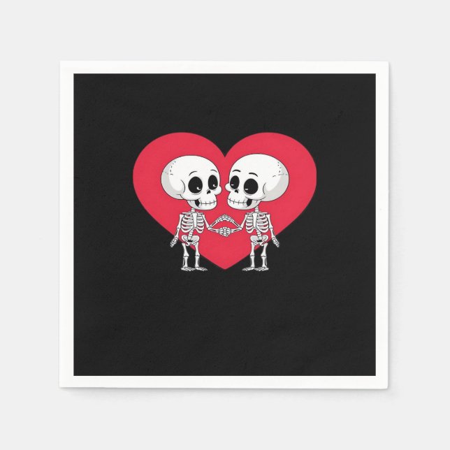Serviette En Papier Valentines Jour Drôle Skeleton Coeur main (Devant)