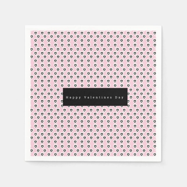 Serviette En Papier Valentines Jour Mini Coeurs Motif Rose Noir (Devant)