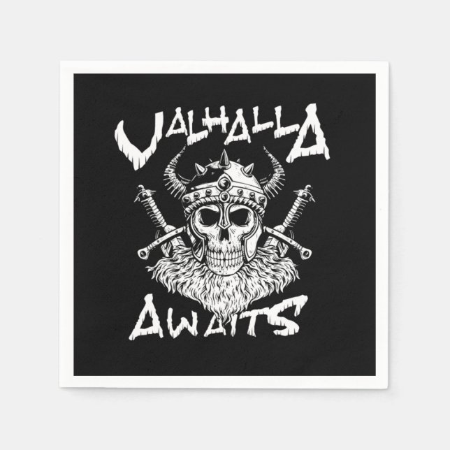 Serviette En Papier Valhalla Awaits Viking Skull Warrior Axe Gift (Devant)