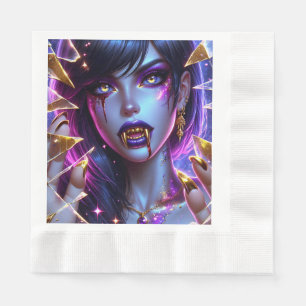 Serviette En Papier Vampire avec des yeux et des dents en or Halloween