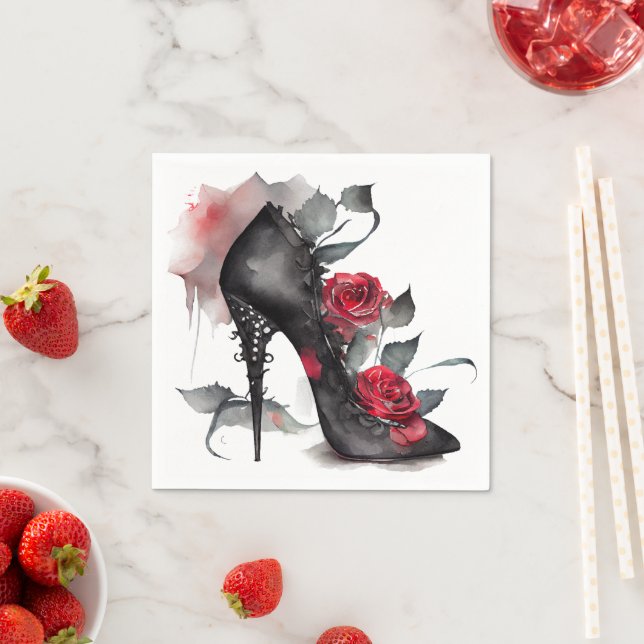 Serviette En Papier Vampy Spike Stiletto | Rose rouge haute mode talon (En situation)