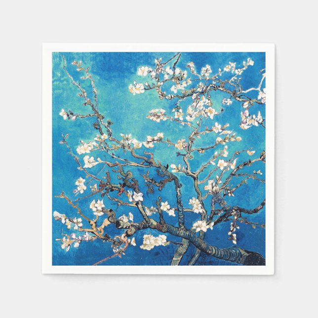 Serviette En Papier Van Gogh Almond Blossoms bleu turquoise (Devant)
