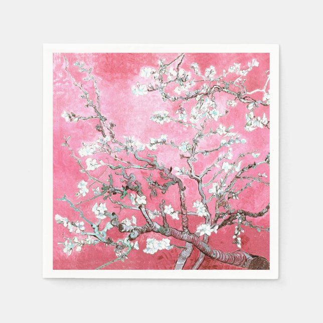 Serviette En Papier Van Gogh Almond Blossoms rose Bleu (Devant)