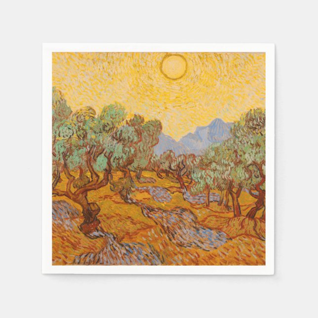 Serviette En Papier Van Gogh Olive Trees Soleil Jaune Ciel (Devant)