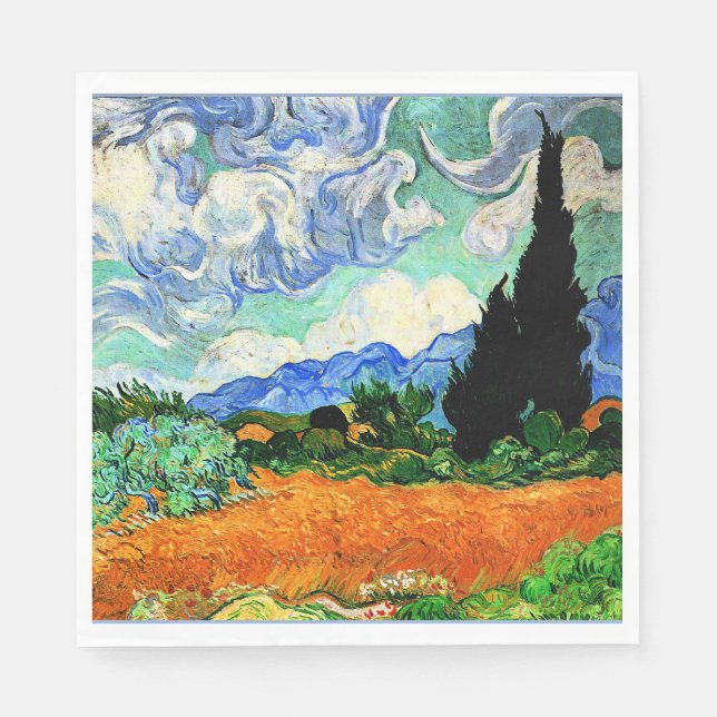 Serviette En Papier Van Gogh peinture, Wheatfield avec Cypress Tree (Devant)