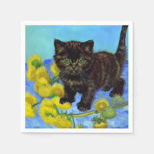 Serviette En Papier Van Gogh Style Chat avec tournesol
