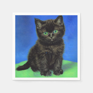 Serviette En Papier Van Gogh Style Kitten noir