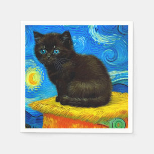 Serviette En Papier Van Gogh Style Starry Night Cat