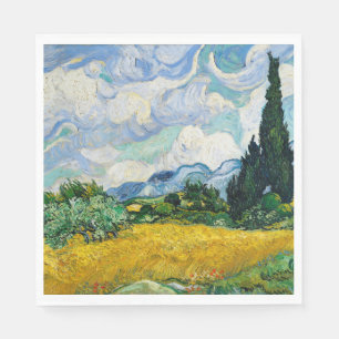 Serviette En Papier Van Gogh Wheat Field with Cypresses. Impressionism