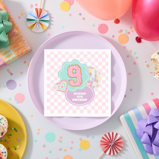 Serviette En Papier Varsity élégant pastel patch 9e anniversaire (Créateur téléchargé)