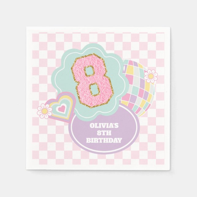 Serviette En Papier Varsity preppy pastel patch 8e anniversaire (Devant)