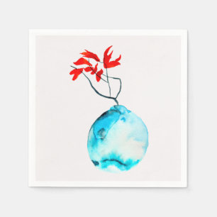 Serviette En Papier Vase bleu aquarelle ikebana