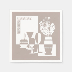 Serviette En Papier Vase de peinture avec fleurs et verres à vin clair