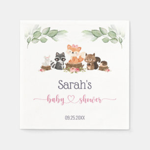 Serviette En Papier Végétation animale boisée Baby shower rose serv