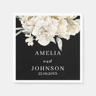 Serviette En Papier Végétation botanique noire mariage d'hiver simple