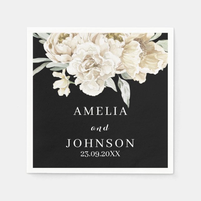 Serviette En Papier Végétation botanique noire mariage d'hiver simple (Devant)