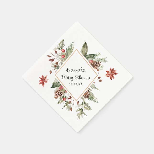 Serviette En Papier Végétation florale d'hiver | Baby shower serviette (Coin)