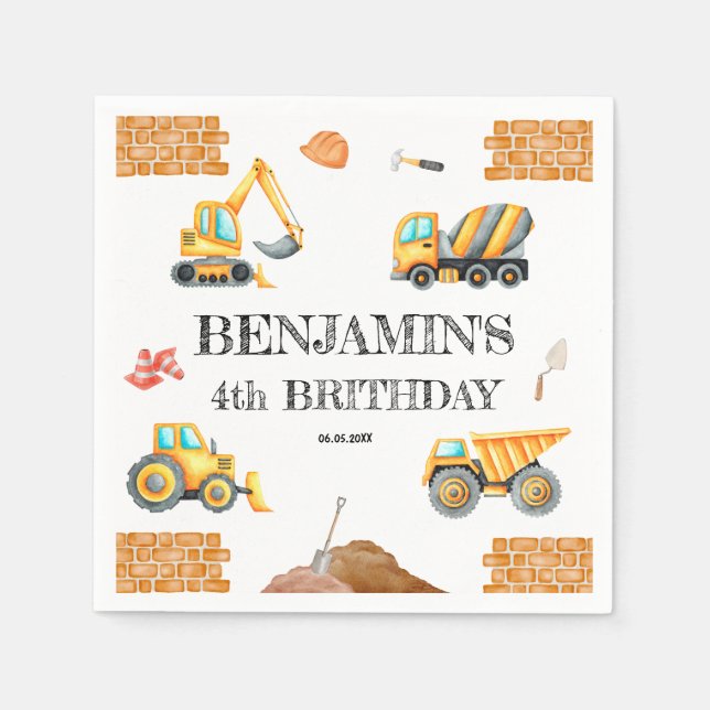 Serviette En Papier Véhicules de construction Garçon fête d'anniversai (Devant)