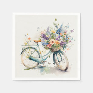 Serviette En Papier Vélo Aquarelle Avec Panier À Fleurs