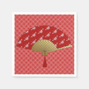 Serviette En Papier Ventilateur déco - Papillons, rouge foncé et blanc