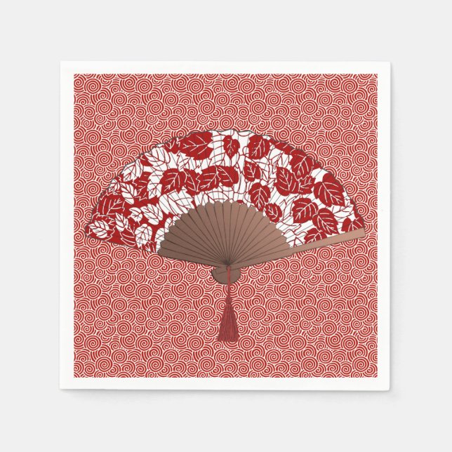Serviette En Papier Ventilateur japonais en papier feuille, rouge fonc (Devant)