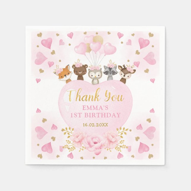Serviette En Papier Véntines d'or rose boisé (Devant)