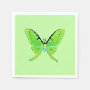 Serviette En Papier Ver à soie lunaire sur fond vert pâle