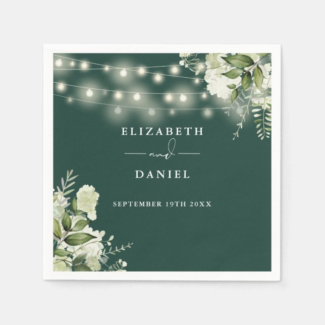 Serviette En Papier Verdure Floral Chaîne Lumières Emerald Mariage (Devant)