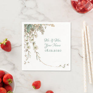 Serviette En Papier Verdure Floral Garland Script Mariage élégant