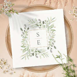 Serviette En Papier Verdure Foliage Or Monogramme Mariage serviettes