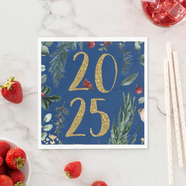 Serviette En Papier Verdure rustique 2025 Bleu Nouvel An Vacances (En situation)
