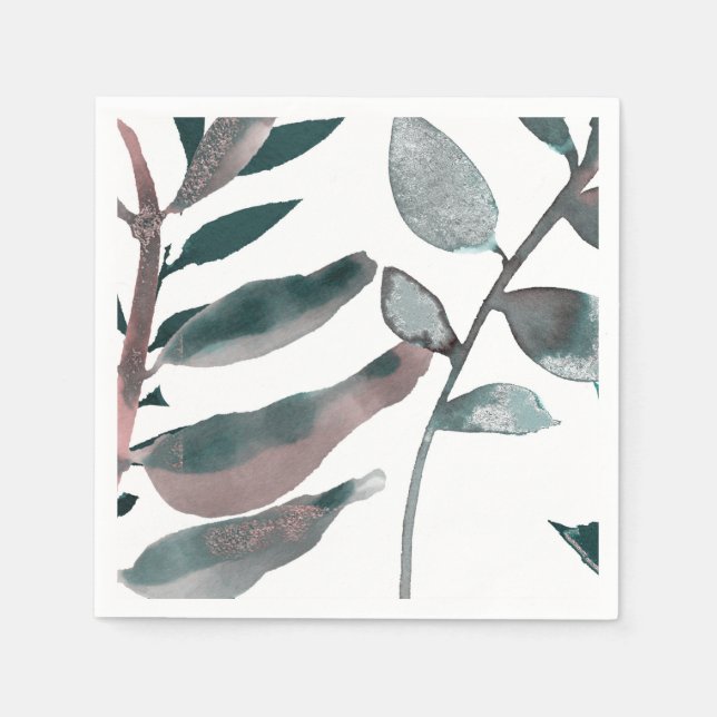 Serviette En Papier Verdure rustique Bleue Botanique Feuille Aquarelle (Devant)
