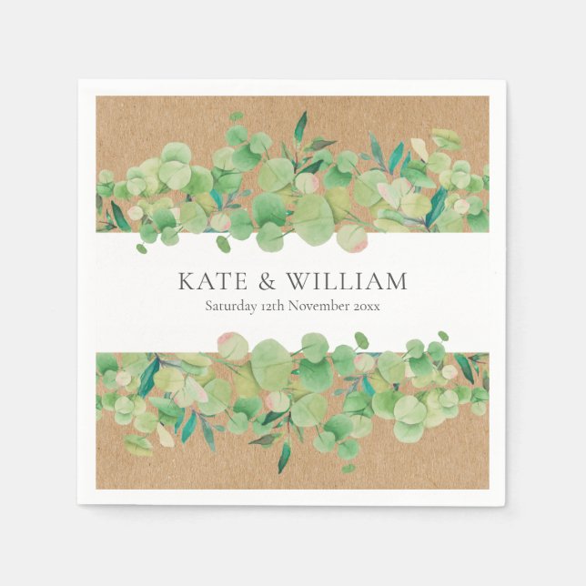 Serviette En Papier Verdure rustique Eucalyptus Garland Mariage (Devant)