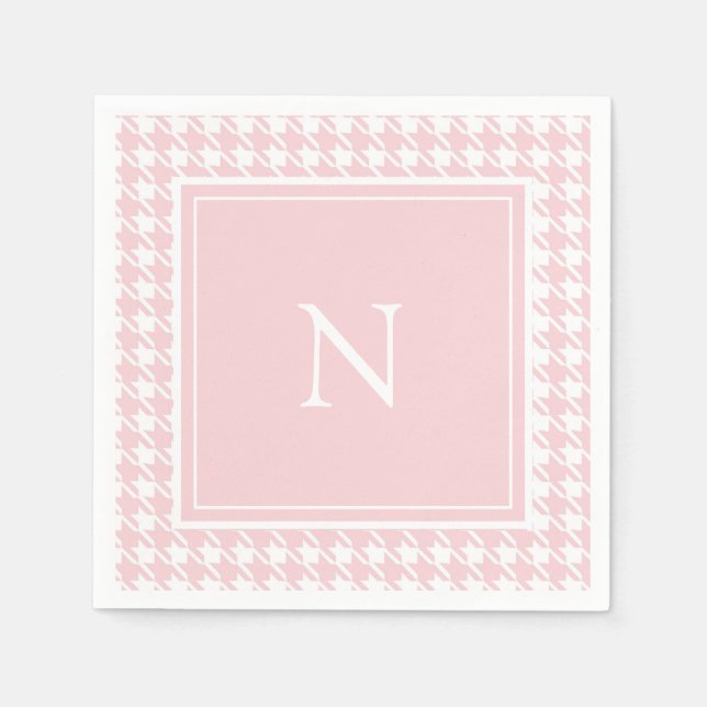 Serviette En Papier Vérification Monogramme Rose en Damier (Devant)