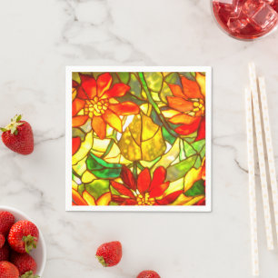 Serviette En Papier Vernis en verre teinté look hiver floral rouge ver