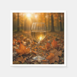 Serviette En Papier Verre à vin blanc dans les feuilles d'érable d'aut