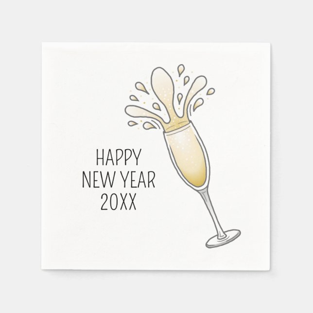 Serviette En Papier Verre Champagne de Nouvel An (Devant)