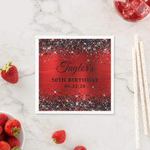 Serviette En Papier Verre noir pailleté Feuille rouge 50e anniversaire