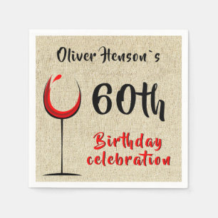 Serviette En Papier Verre rouge rustique 60e fête d'anniversaire