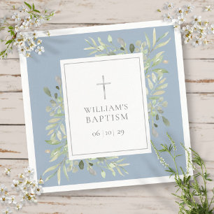 Serviette En Papier Vert argenté baptême baptême bleu poussiéreux
