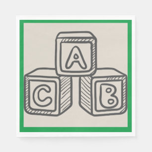Serviette En Papier Vert avec blocs Alphabet Baby shower déjeuner