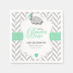 Serviette En Papier Vert, baby shower gris blanc d'éléphant