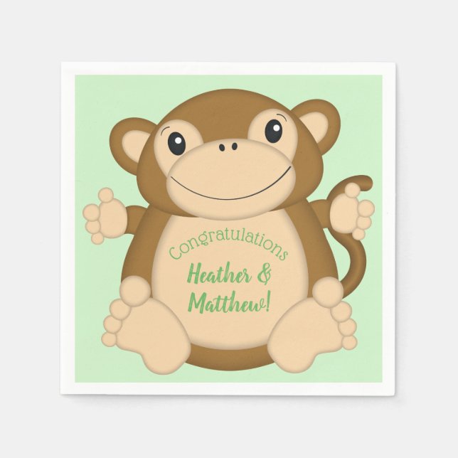 Serviette En Papier Vert Baby shower singe (Devant)