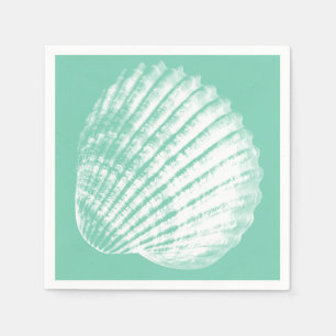 Serviette En Papier Vert blanc côtier de coquillage et de mer