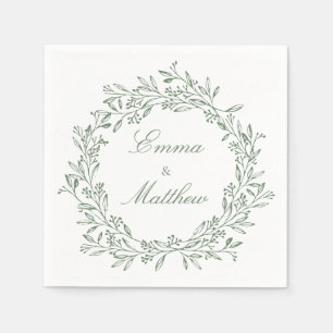 Serviette En Papier Vert & blanc Vintage Botanique Élégant Foliage