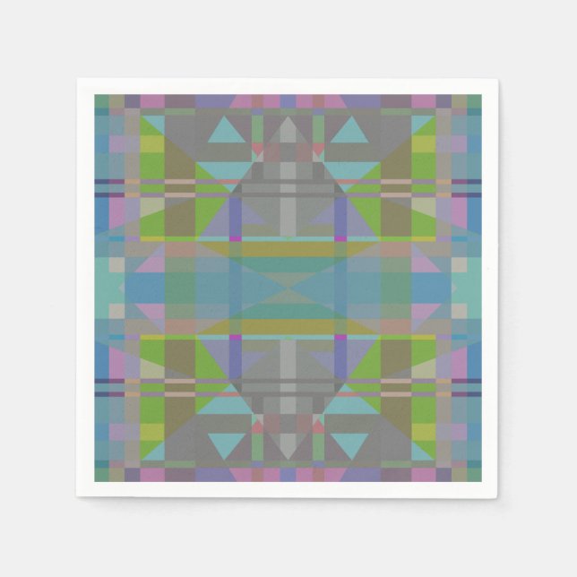 Serviette En Papier Vert bleu violet géométrique (Devant)